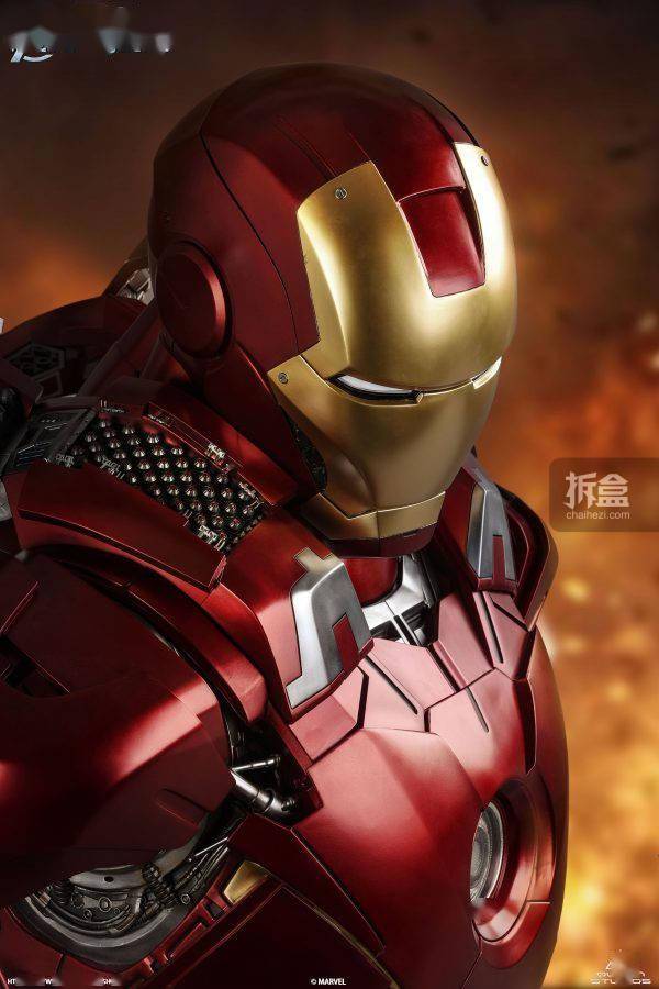 系列|QUEEN STUDIOS 漫威系列 钢铁侠 MARK7 1/1比例收藏胸像