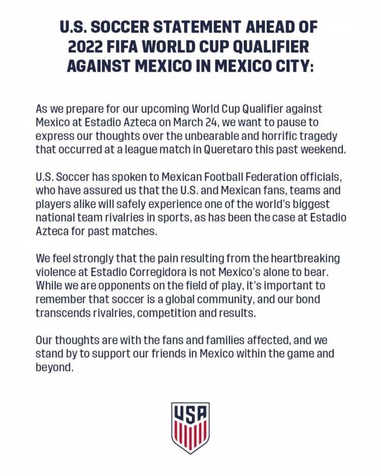 墨超|因墨超暴力事件，美国希望暂停与墨西哥的世预赛