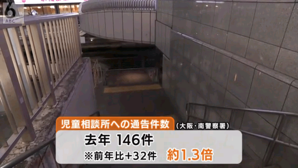 根據日本大阪府警南署的數據顯示,因需要保護等將未成人情況通報兒童