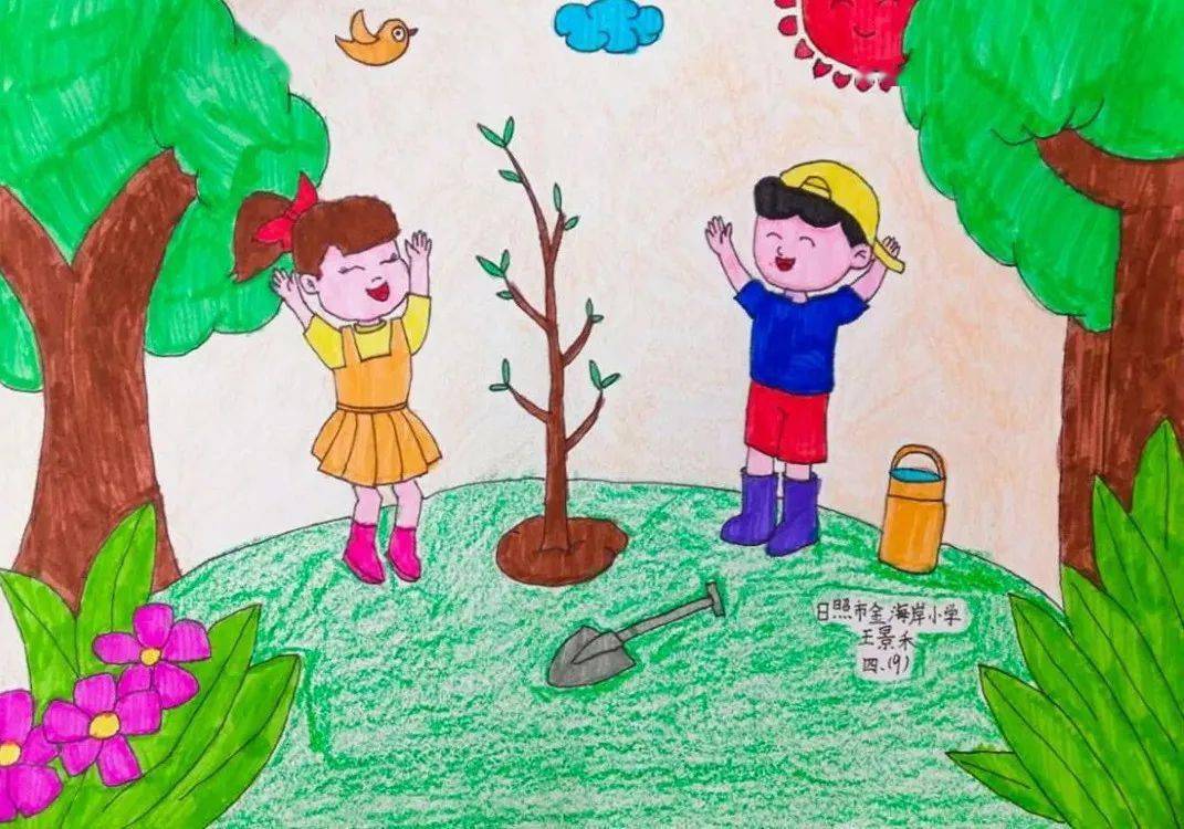 小学生二年级植树图画图片