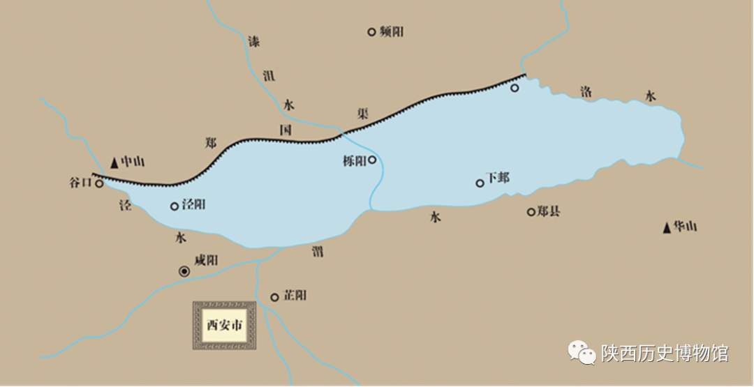 郑国渠灌区示意图郑国渠,战国末年秦国在关中修建的大型水利工程.