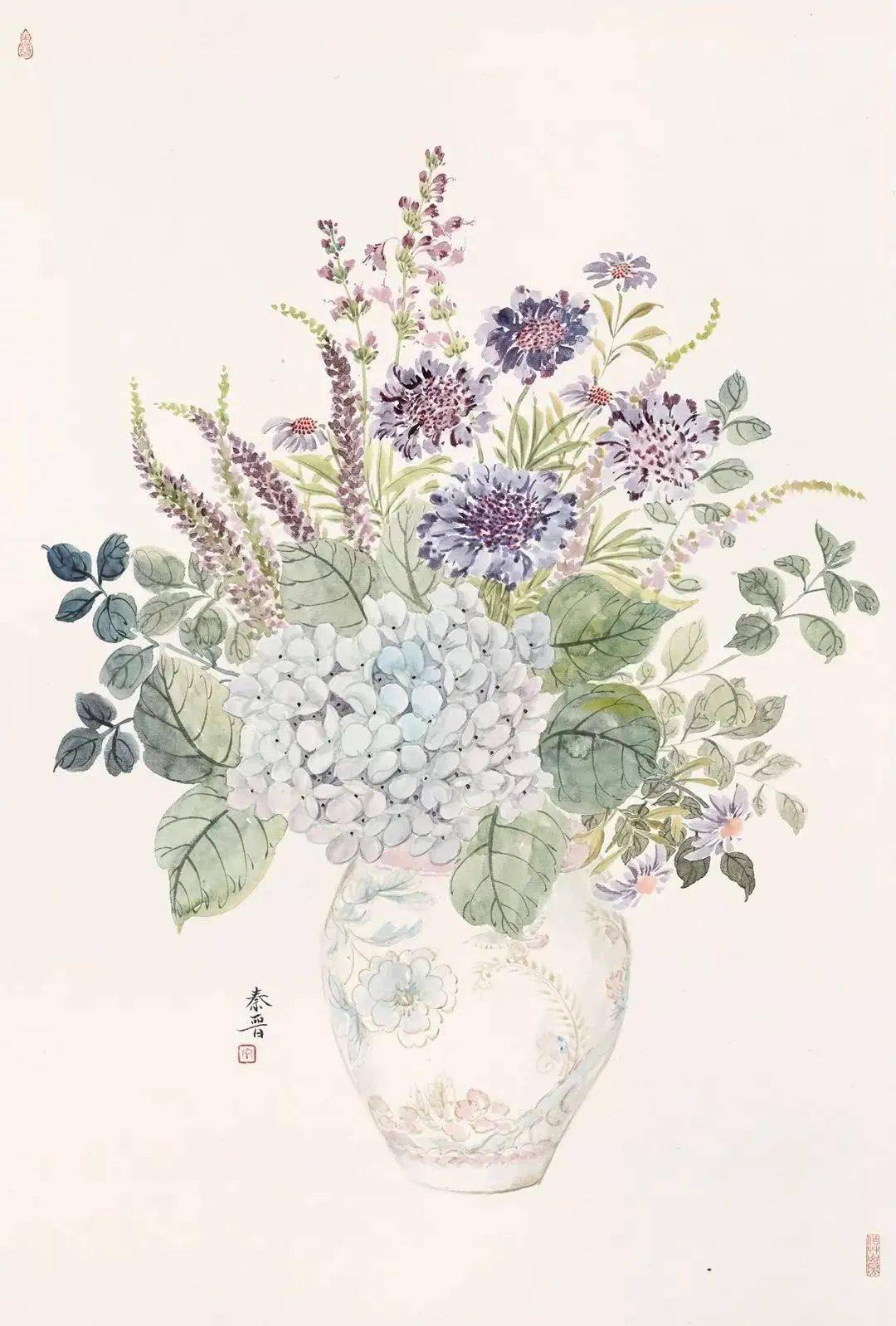 宋秦晋的没骨画花卉99幅清雅恬静如梦境般虚幻