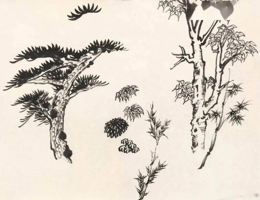 临摹陆俨少树石课徒稿示范_山水画_山石_树石法