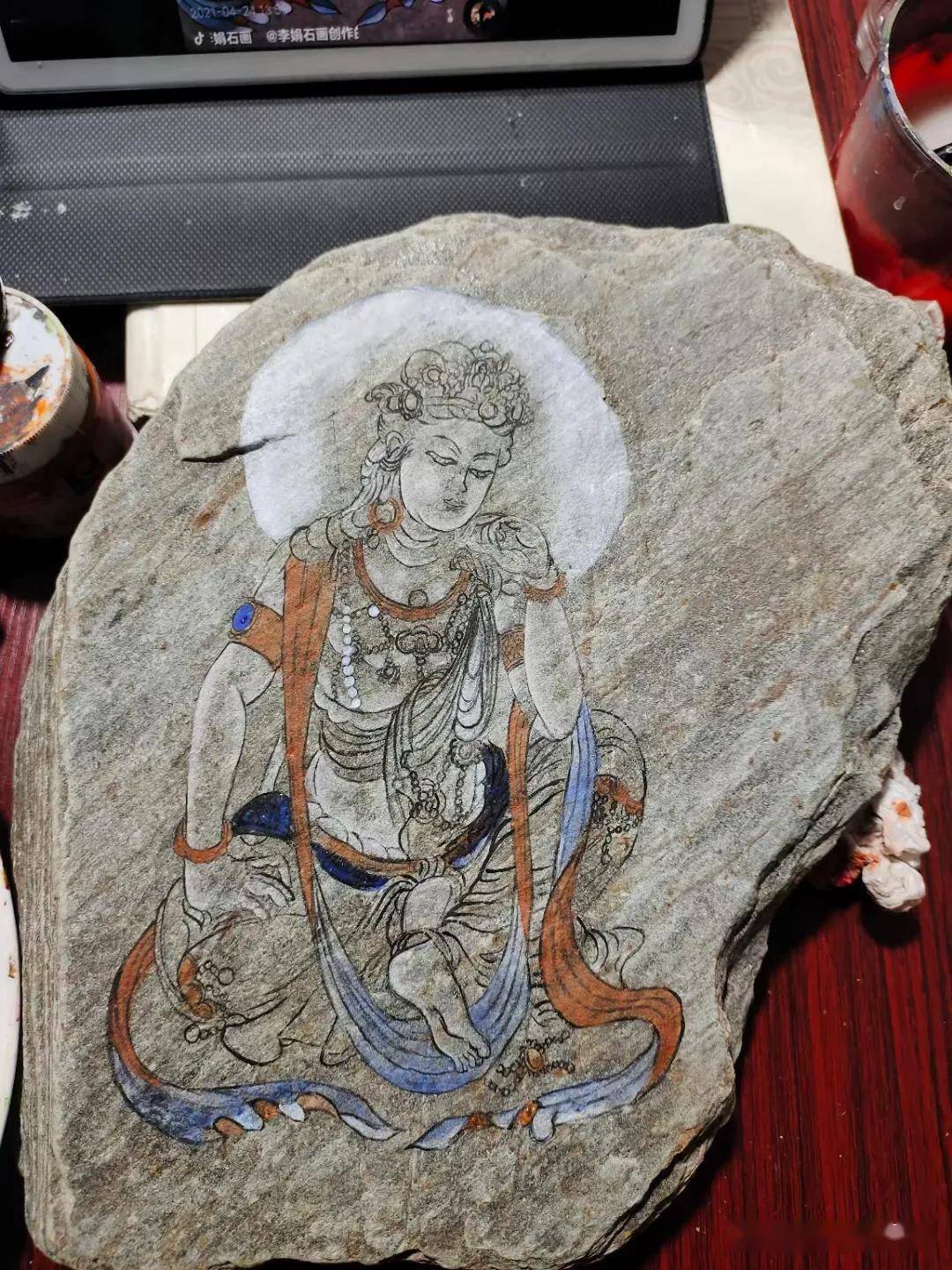 西安市鄠邑区关中婚俗园张娟手绘艺术品石头画分享