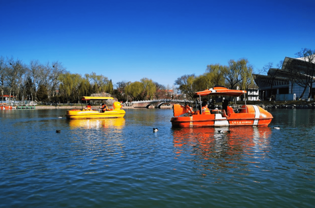 北京龙潭公园游船开航小丑鱼船小黄鸭船太萌啦