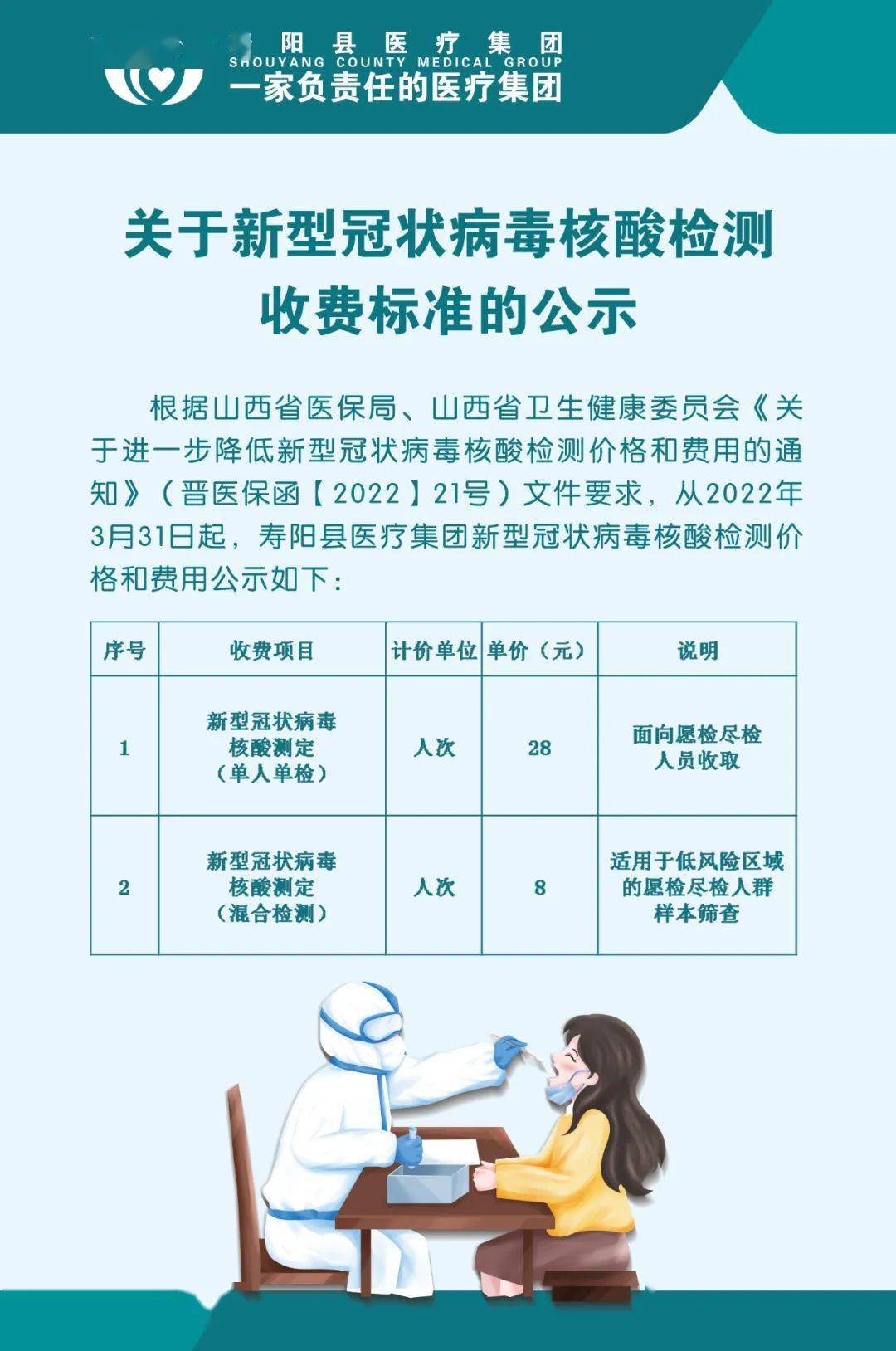 价格再下调寿阳县医疗集团最新核酸检测收费标准