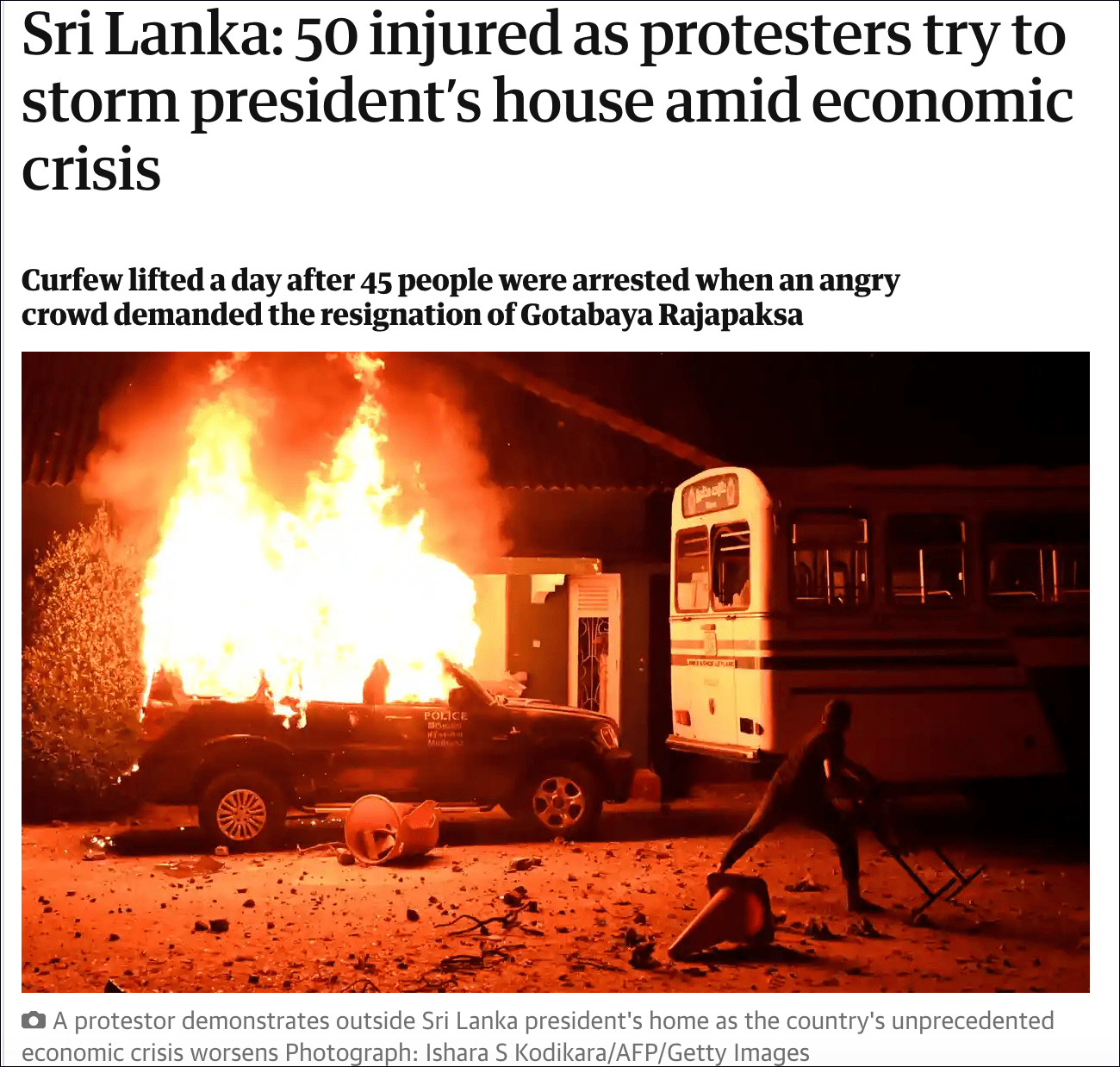 斯里兰卡总统住宅遭抗议者冲击，50人受伤