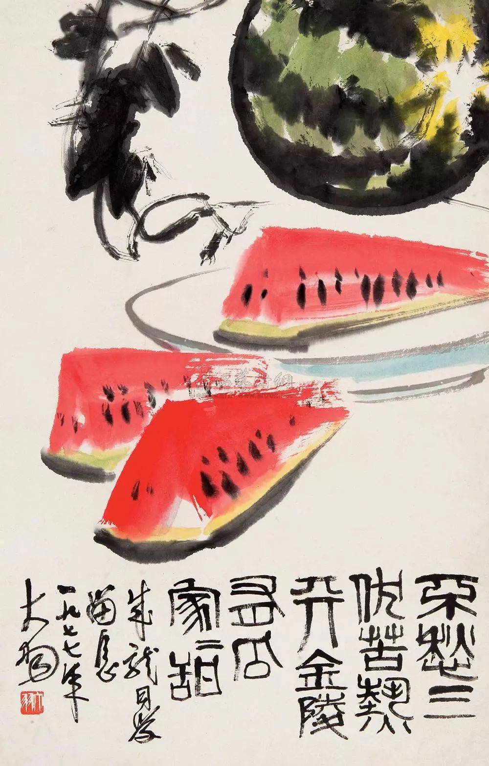 国画中的水果:消暑解馋,垂涎欲滴!_西瓜_齐白石_荔枝