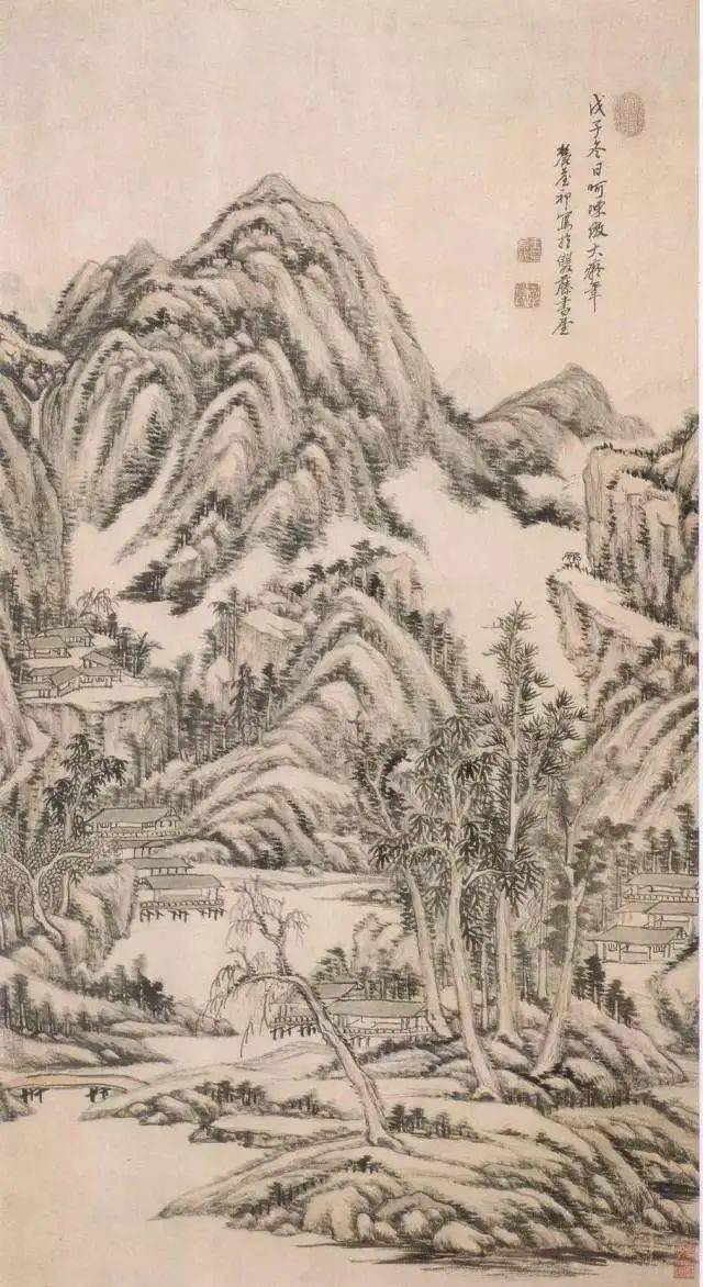 王原祁仿大痴山水图轴王原祁疏林远山图轴王原祁河岳凝晖图轴王原祁