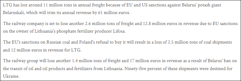 西方制裁俄罗斯和白俄罗斯，立陶宛铁路公司业务受影响裁员约2000人