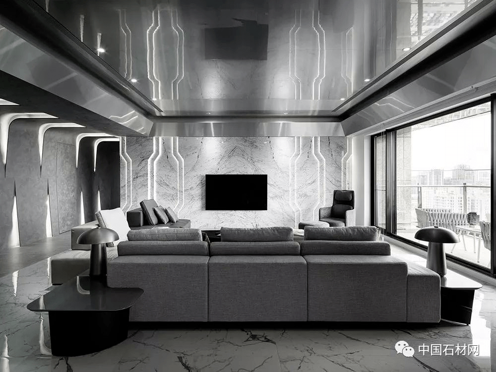330㎡大平层大理石背景墙设计超有科技感