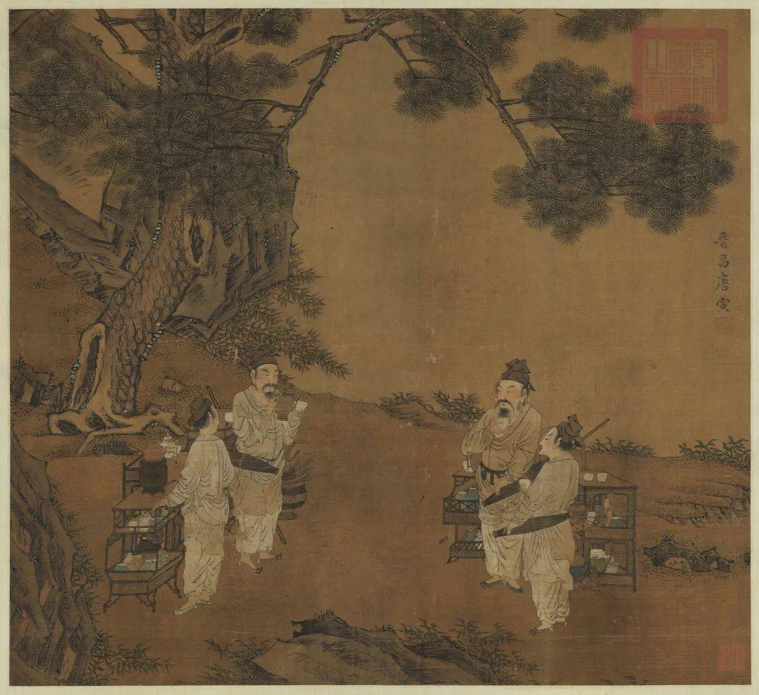 鬪茶图轴 明代 唐寅临李伯时饮中八仙图 明代 唐寅此图为唐寅临摹宋代