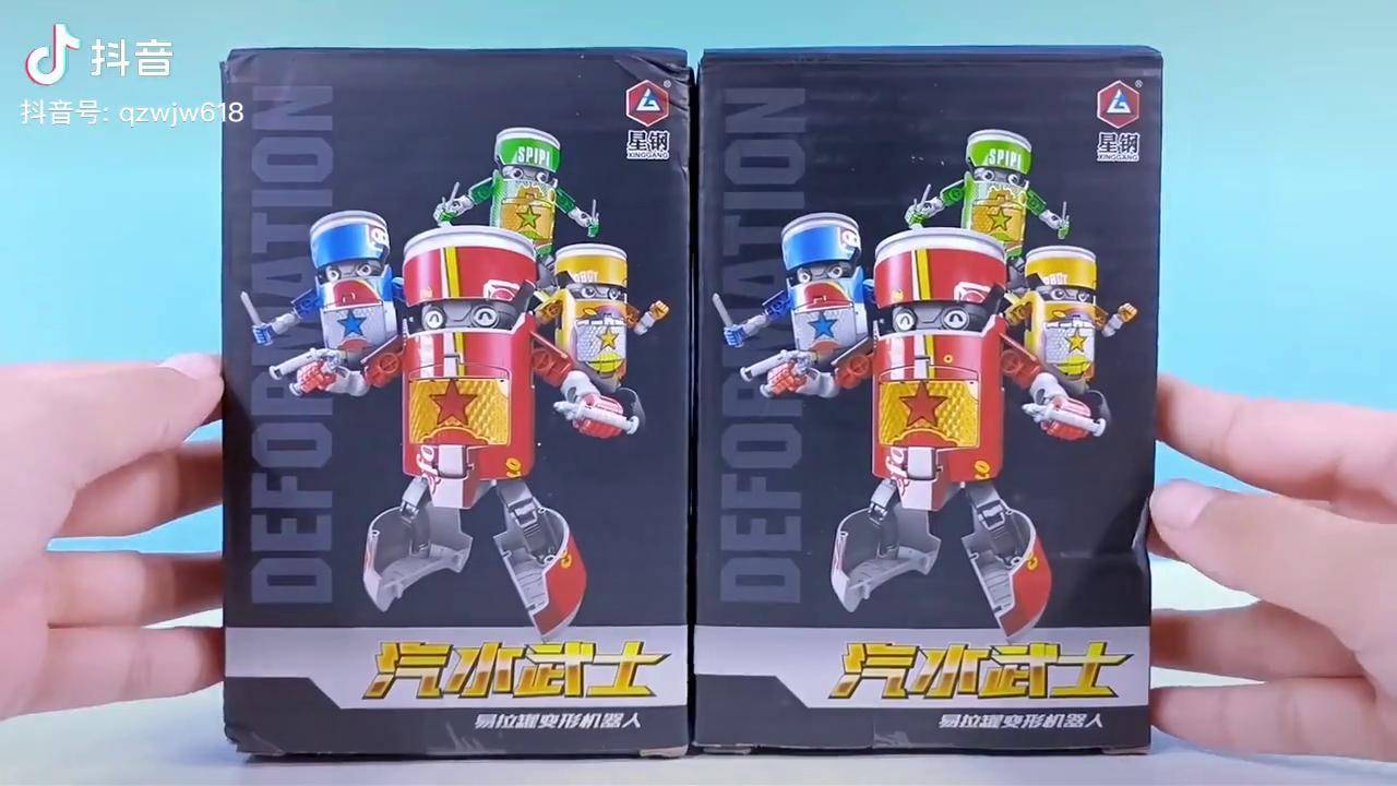 试玩汽水机器人变形金刚玩具两种变换形态还配有炫酷武器
