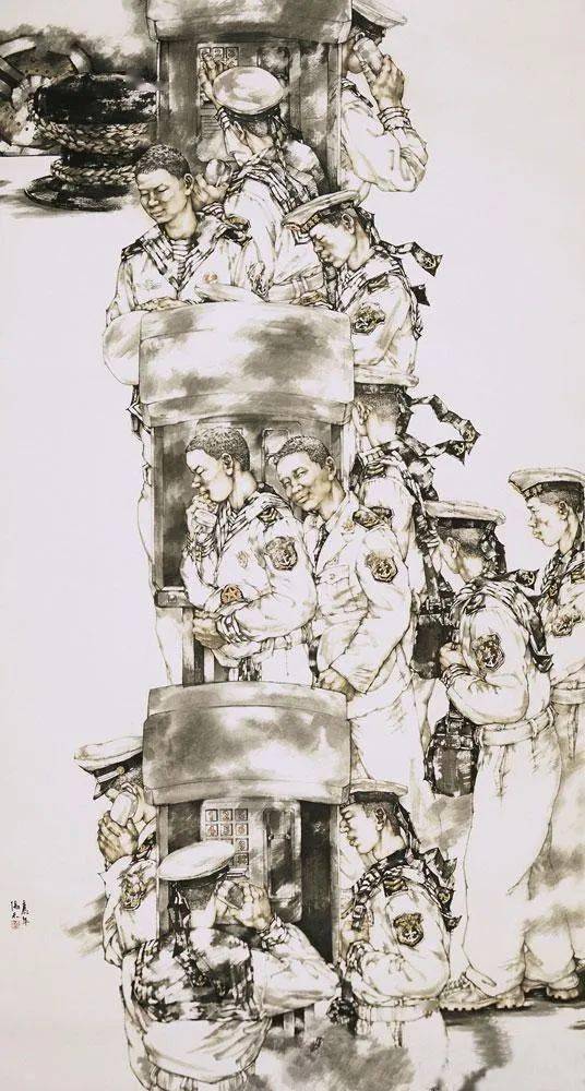 张禾的绘画常以下层人物为主题,他们的生活场景是通过蕴藉厚重的墨色