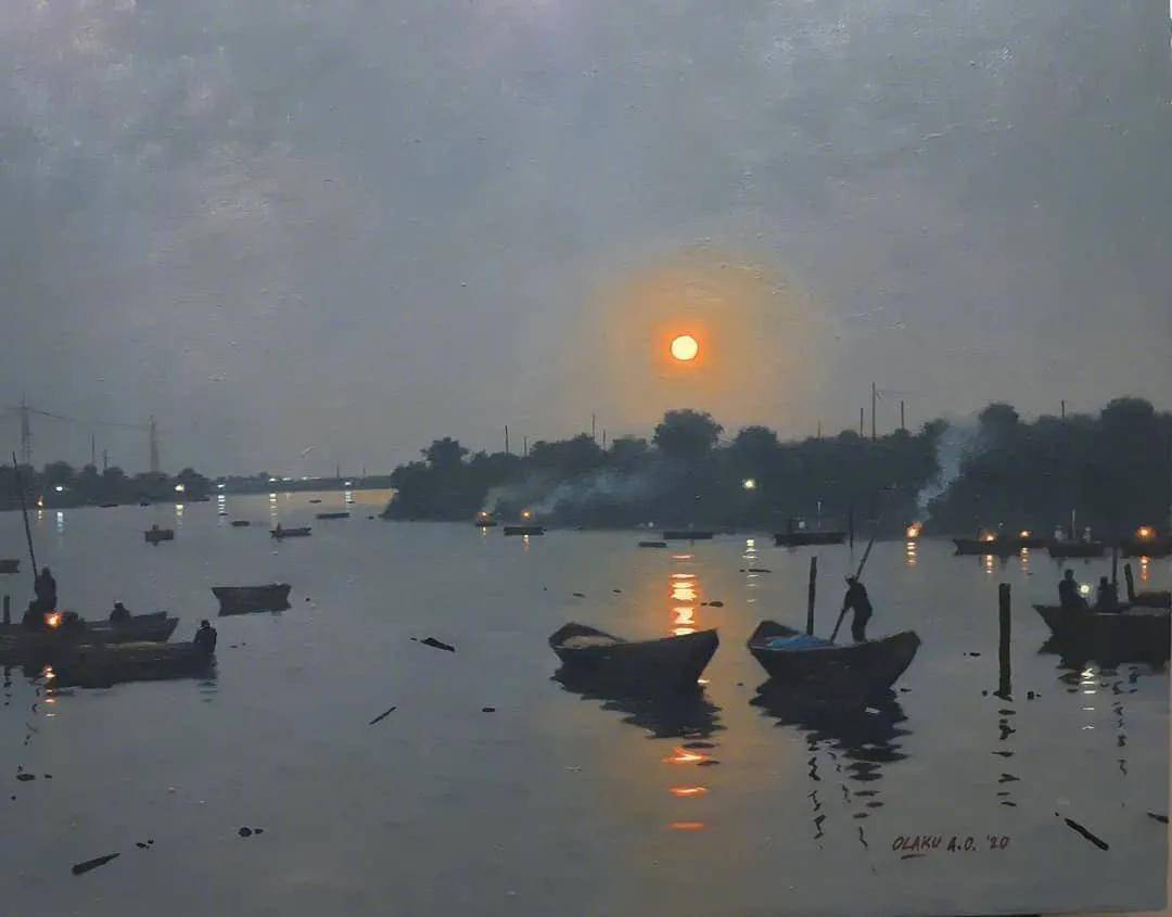 美术作品欣赏 江上渔火 Abiodun Olaku 渔火