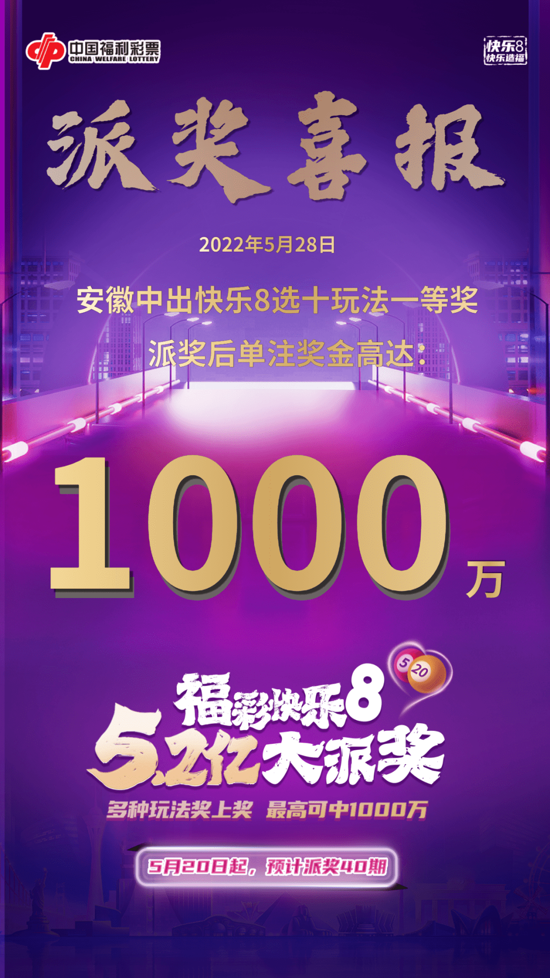 幸運快樂852億派獎火爆進行中選十中出單注1000萬大獎