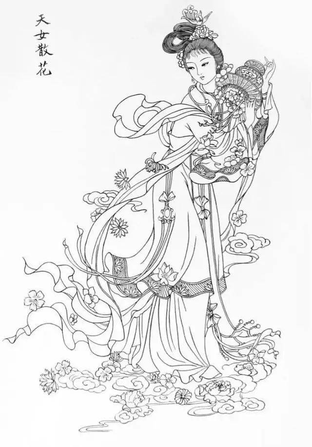 黑白线稿中国古风白描画人物白描画稿赶快收藏