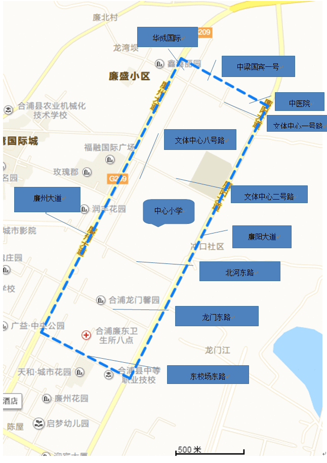2022年合浦县城区12所小学招生范围划分及示意图