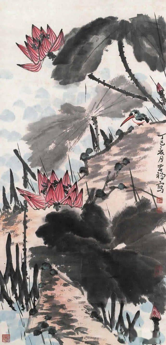 名家笔下的荷花翠鸟,好绝!_国画_萧朗_合作