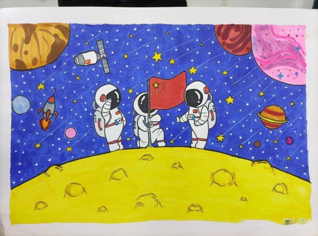 2022最新航天为主题的儿童画,上课备课必备资料!