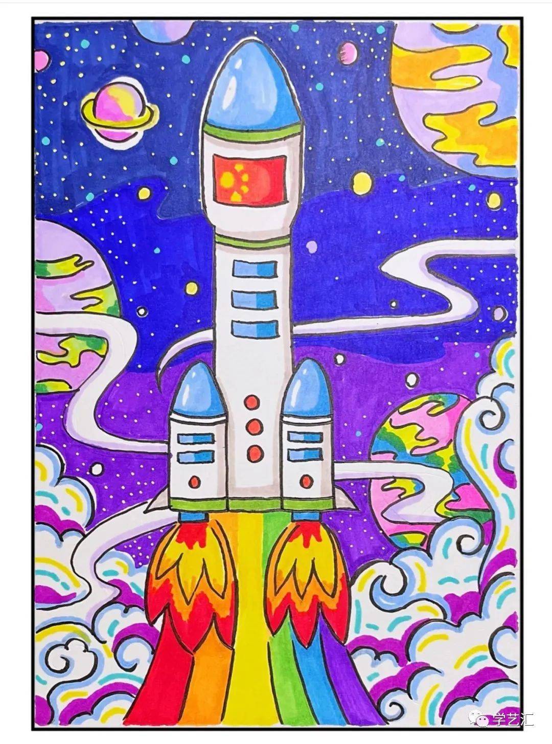 2022最新航天为主题的儿童画,上课备课必备资料!_素材_留言_什么
