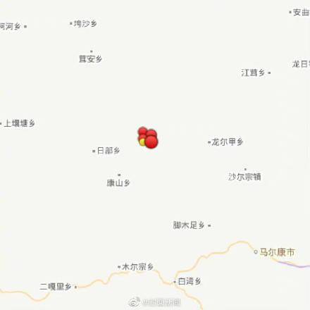 据中国地震台网测定马尔康两次地震震中几乎同一位置