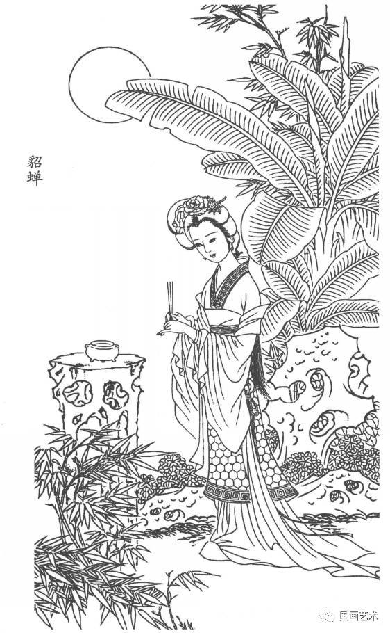 仕女线描欣赏传统仕女画配景