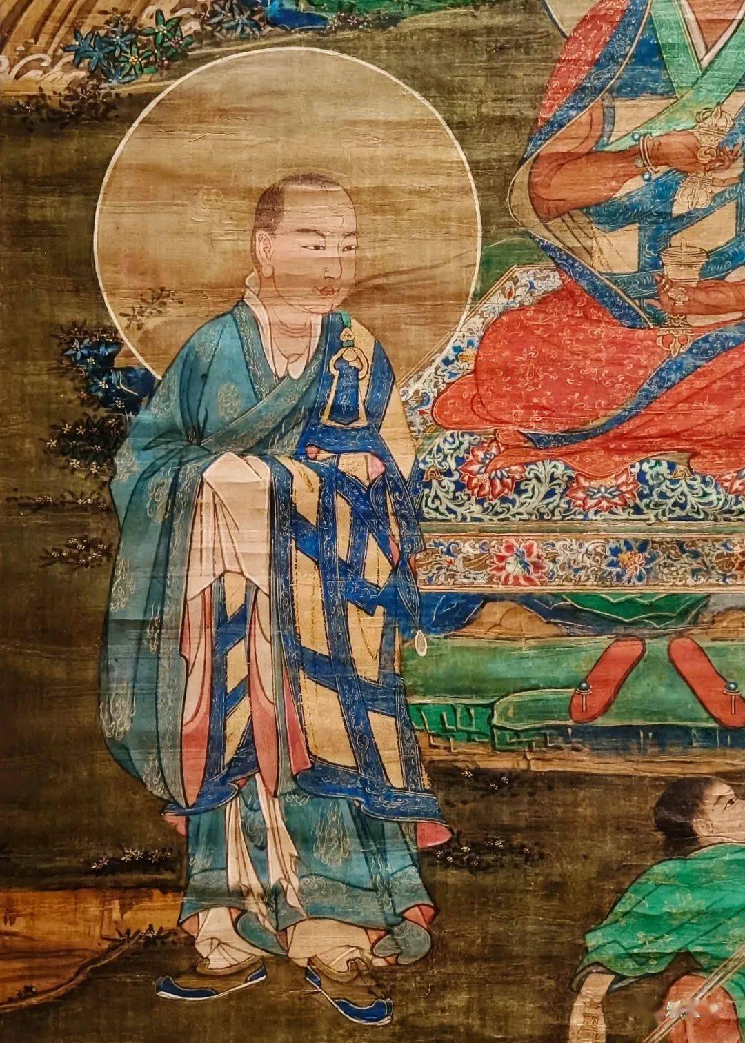 画中趺坐的是戍博迦尊者,站立的则是伴诺迦尊者山西博物院藏明 《戍