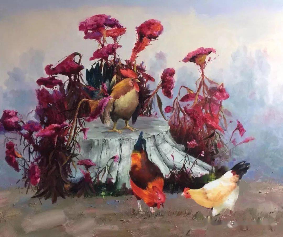 写生中国著名油画家吕玉祥鸡冠花写生系列