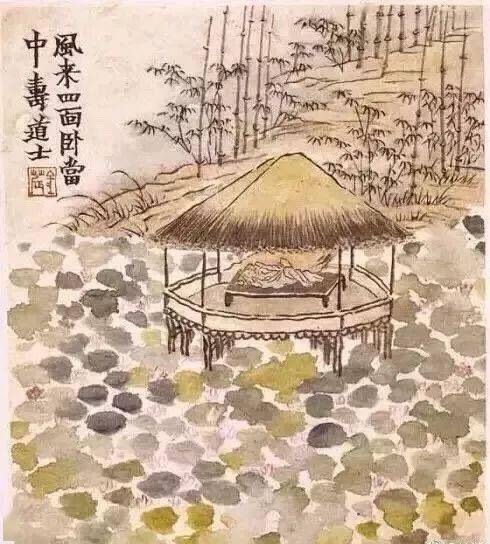 对,你看这个小亭子像草亭,草亭里面有一个人,风在吹,荷香四惊起,荷风