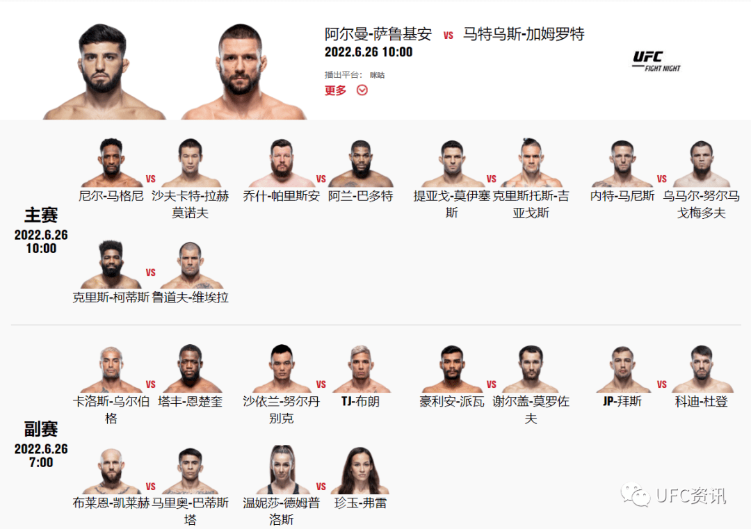 ufc271对阵表图片