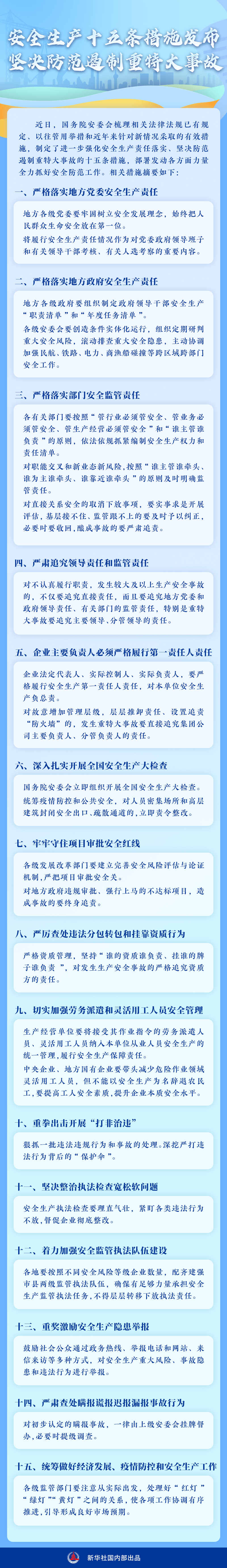 【安全生产月】国务院安委会制定部署安全生产十五条措施