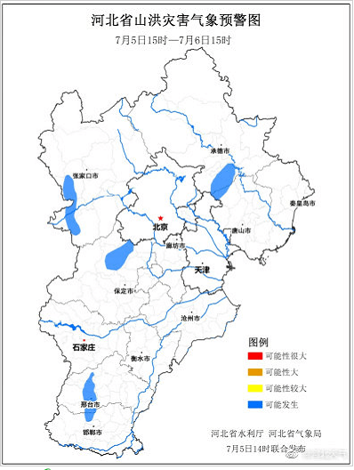 預計7月5日15時30分至7月6日15時30分,石家莊市西部山區平山縣,井陘縣