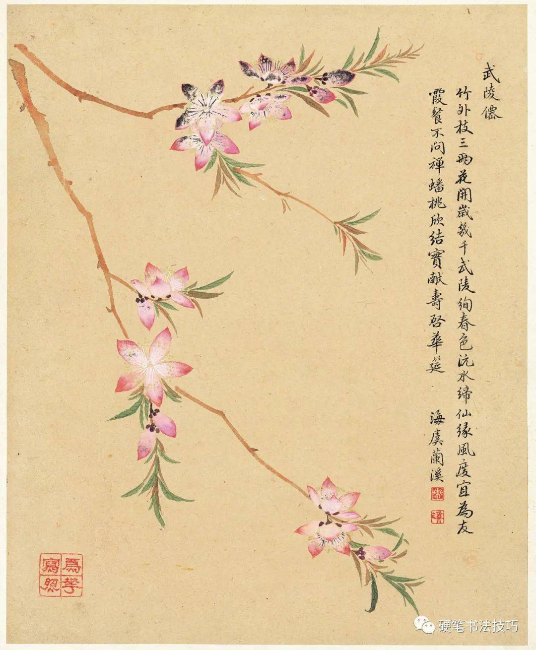 一桂  花卉圖 邹一桂《花卉八开图》_竹子_桃花_字原