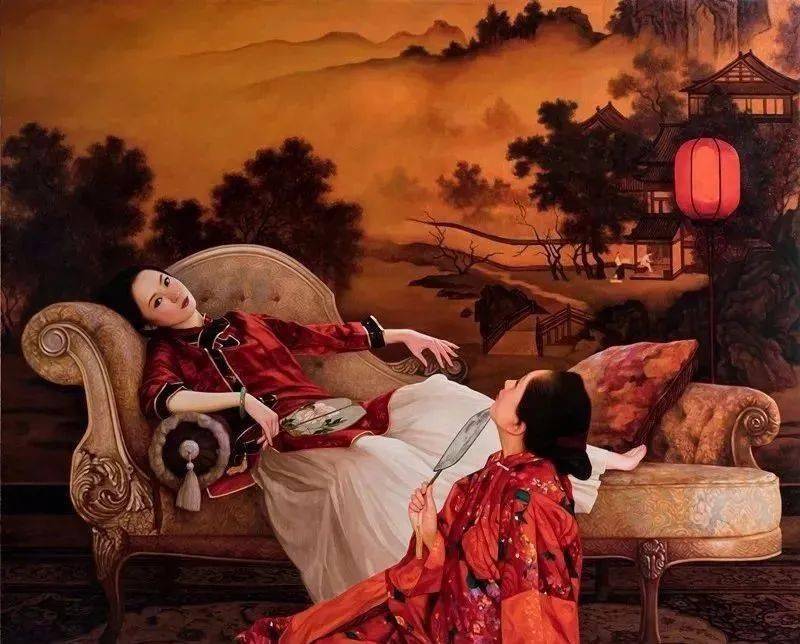 油画家薛雁群笔下的人物油画中的中式女子身段曲线柔美,凹凸有致.