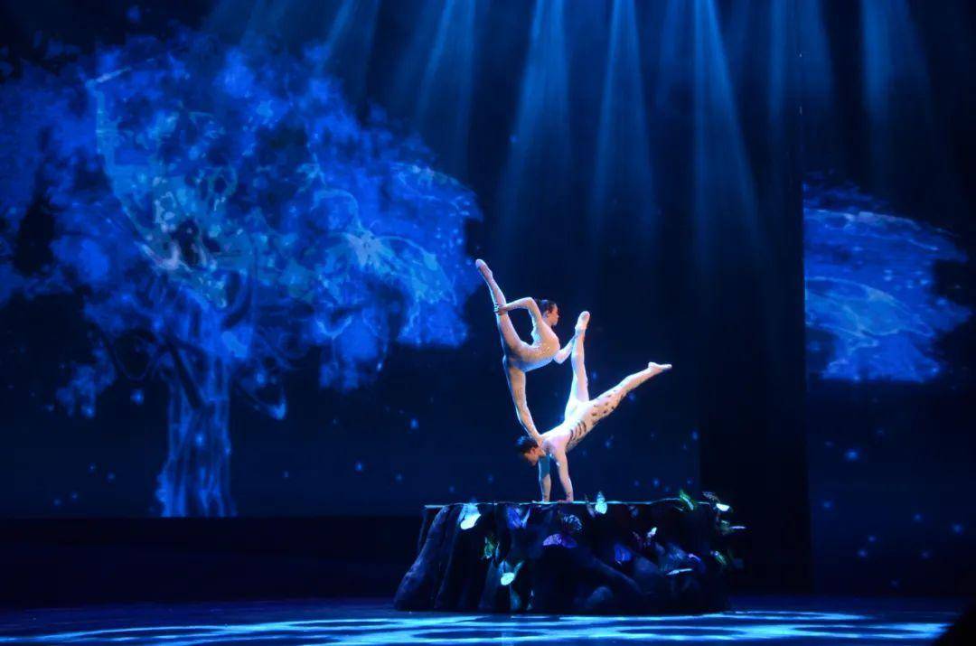 杂技《梦蝶》,一对恋人用形象感人的肢体语言,演绎出山西生态环保人百