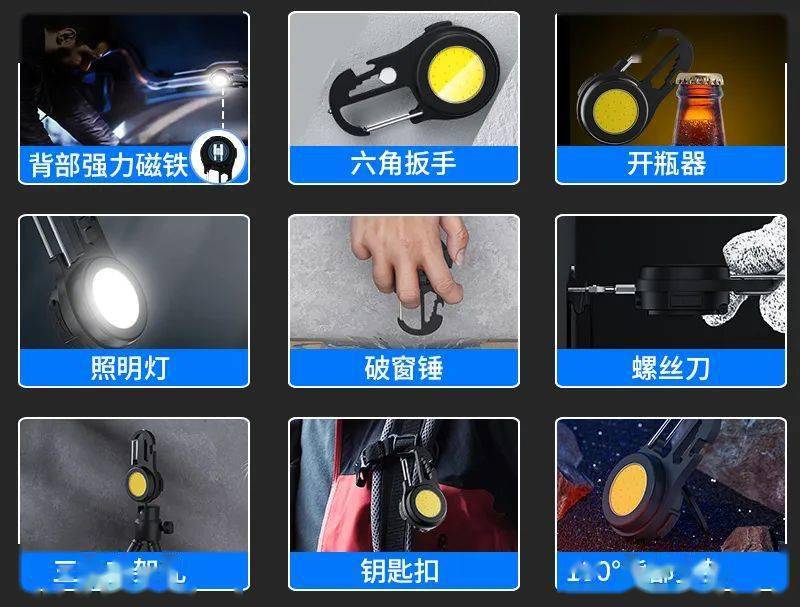 钥匙扣中的 瑞士军刀 手电 开酒瓶 拧螺丝 堪比工具箱 开瓶器 背部 扳手