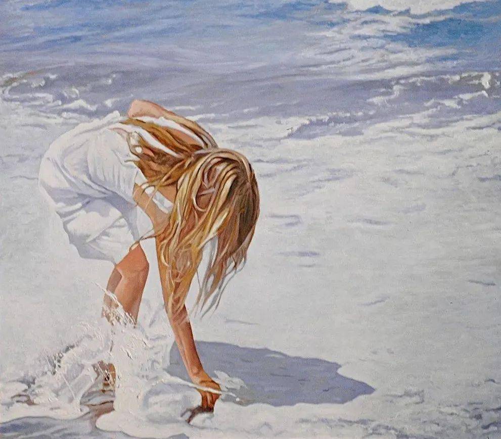 海风沙滩与美丽背影智利女画家卡罗莱纳的绘画作品超级赞