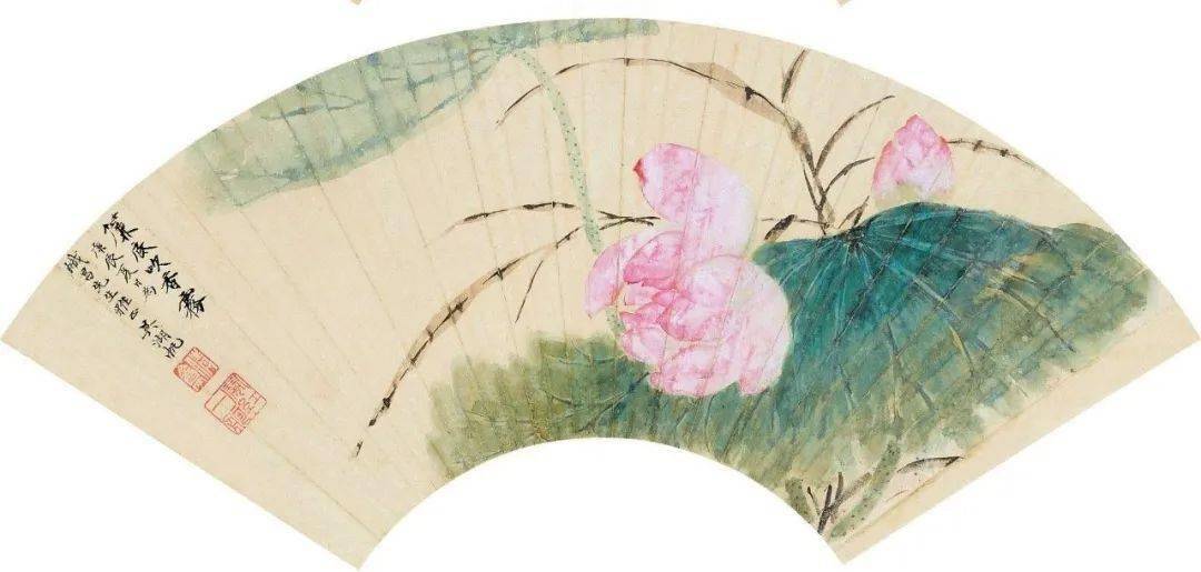 没骨荷花扇面,美醉了_吴湖帆_高清_经典