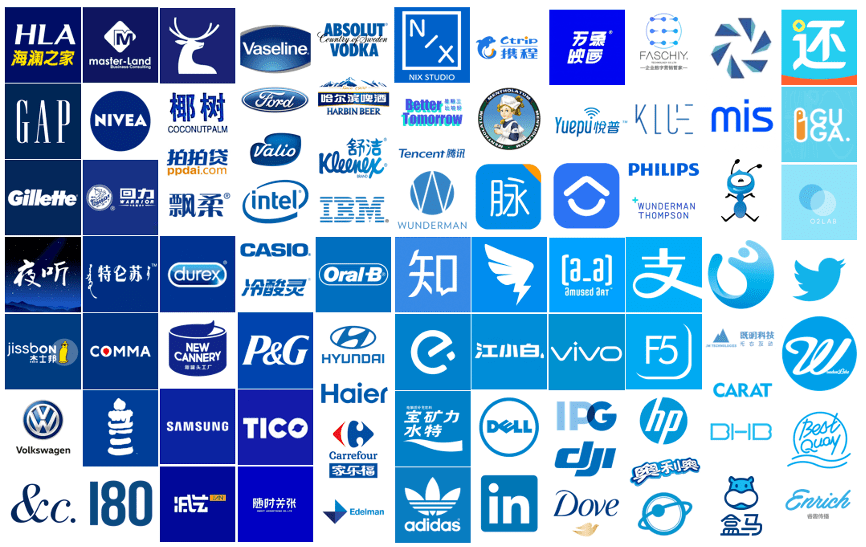 全球知名品牌蓝色标识占54.4%,而500强公司logo高达90.