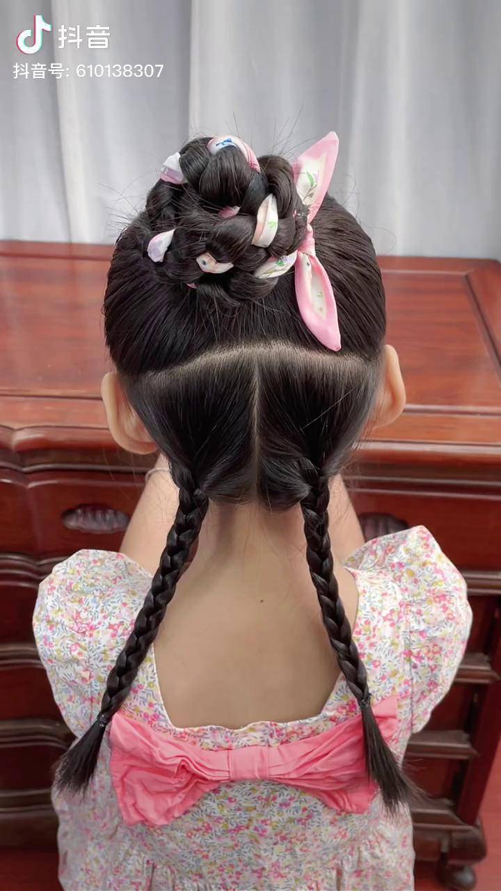 一看都会的发带简单扎法夏日清凉发型 头饰发饰 儿童编发_头饰_发型