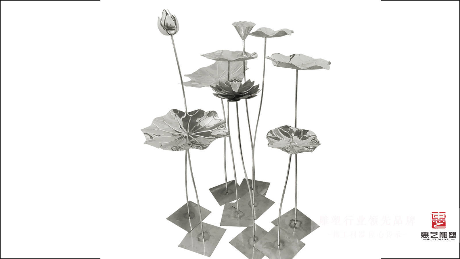 不锈钢仿真镜面荷花池塘水景雕塑欣赏_莲花_象征_植物