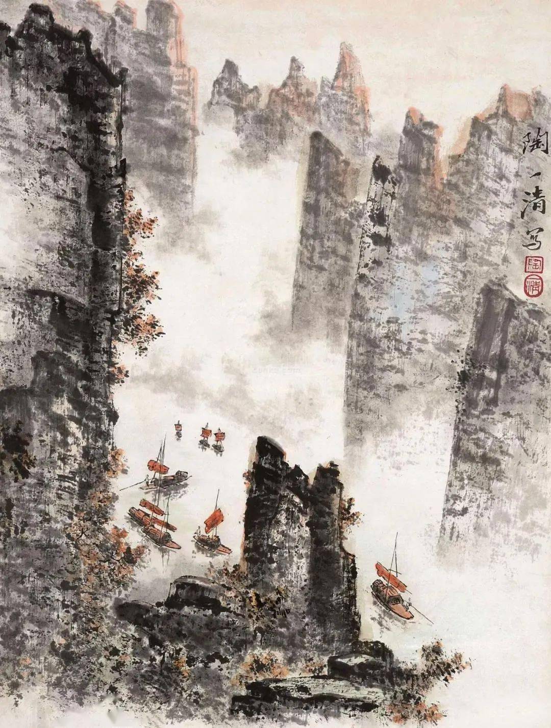 偉い中国画伯厳正安　層巒煙雲 水墨画 山水画 偉い中国画伯厳正安 層巒煙雲 水墨画 山水画 雲山煙樹図（墨山水