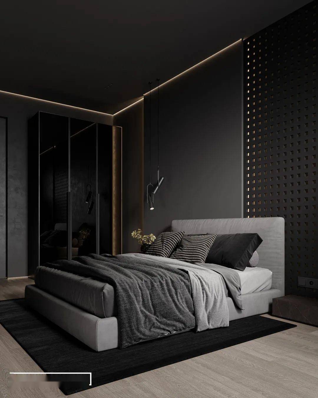 黑色系空间设计,帅_元素_客餐_绿色植物