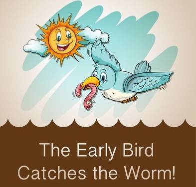 这句谚语就是:"the early bird catches the worm"(早起的鸟儿有虫吃)
