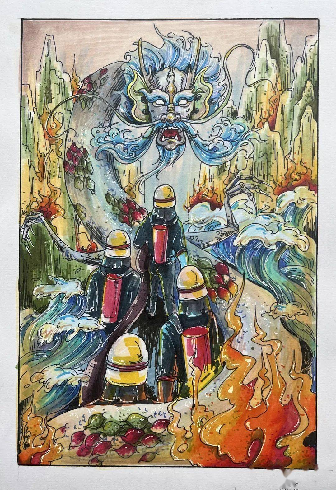 你好 火焰蓝|你想要的绘画大赛结果来啦!_烈火_作品_中学组