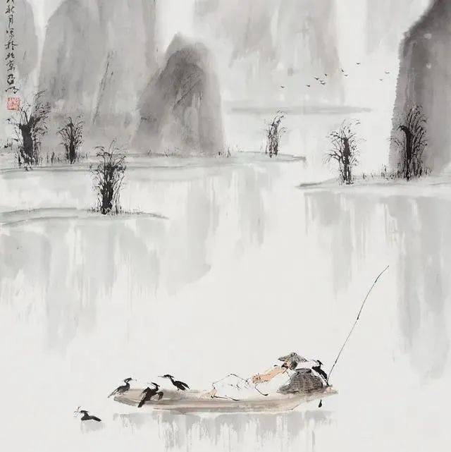 一壶酒,一叶舟,一人独钓一江秋_作品_亚明_小舟