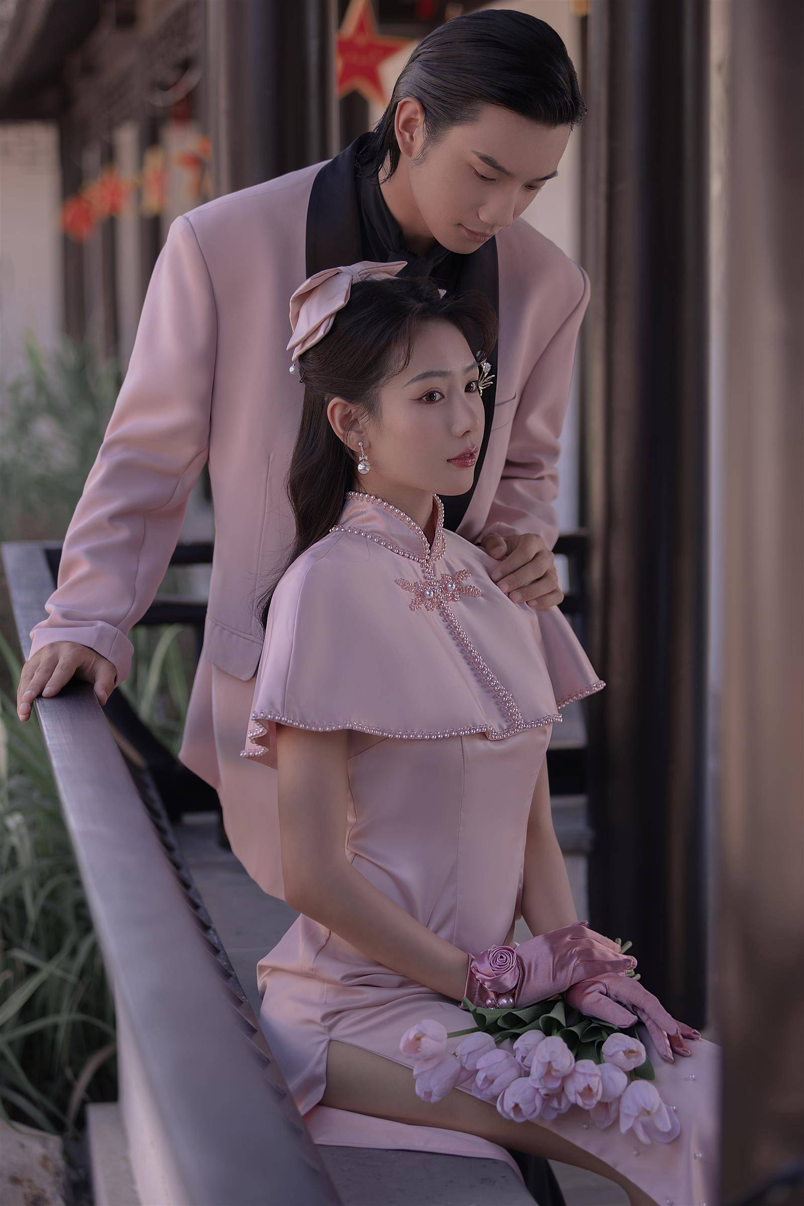 唐山温柔婉约旗袍系列|园林婚纱照_粉色_民国_诗情画意
