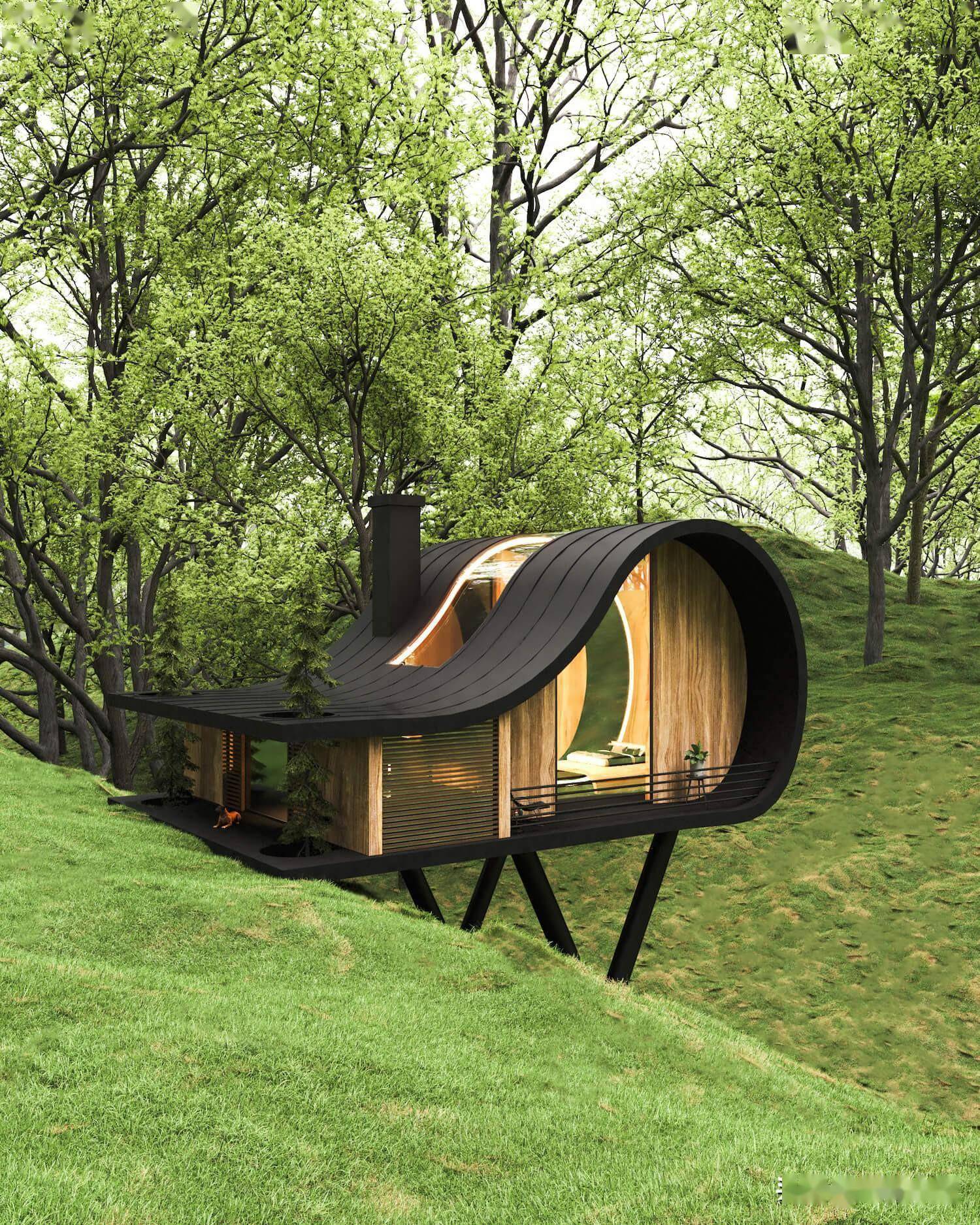可以观天看地的斜坡树屋小木屋:度假酒店民宿设计可以来一套