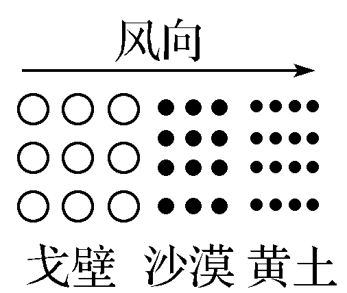 (2)根据堆积物的大小判断风向纵剖面图      俯视图沙丘的缓坡为迎风